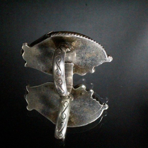 Vintage Sterling Silver Native American Navajo Morenci Turquoise Bear Claw Ring - Picture 14 of 14